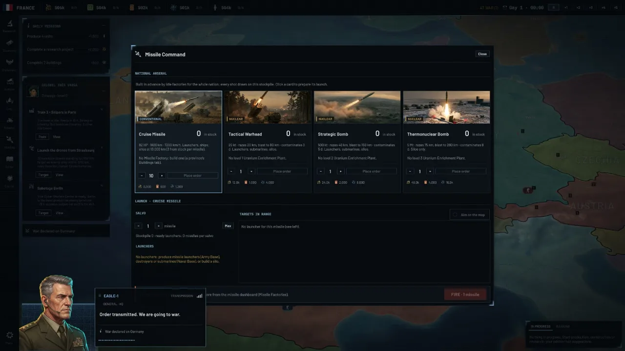 Missile command and strike planning interface