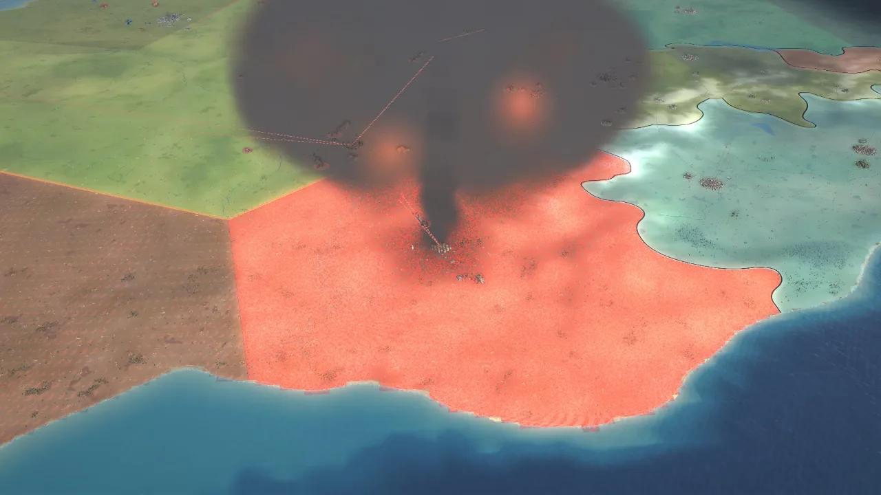 A nuclear mushroom cloud over the map